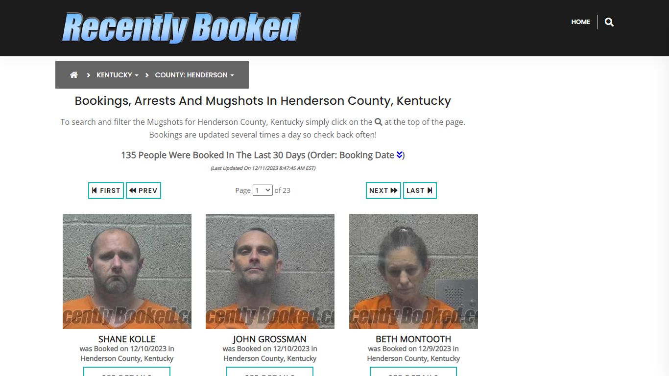 Bookings, Arrests and Mugshots in Henderson County, Kentucky